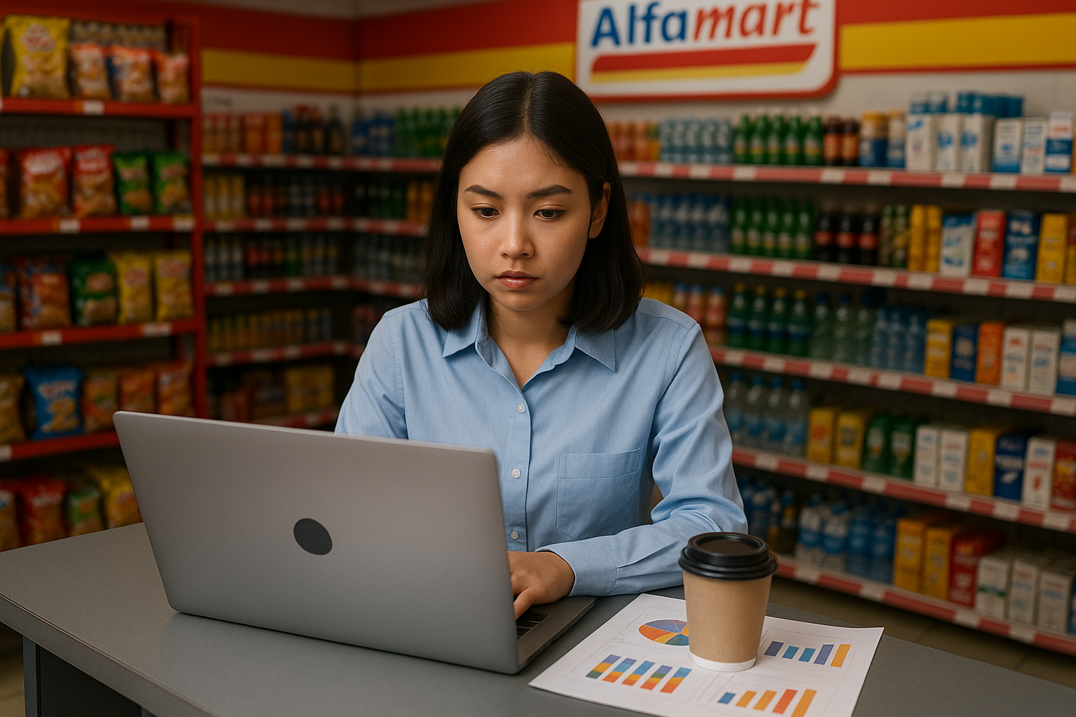 Gen Z perempuan bekerja sebagai Data Analyst di Alfamart