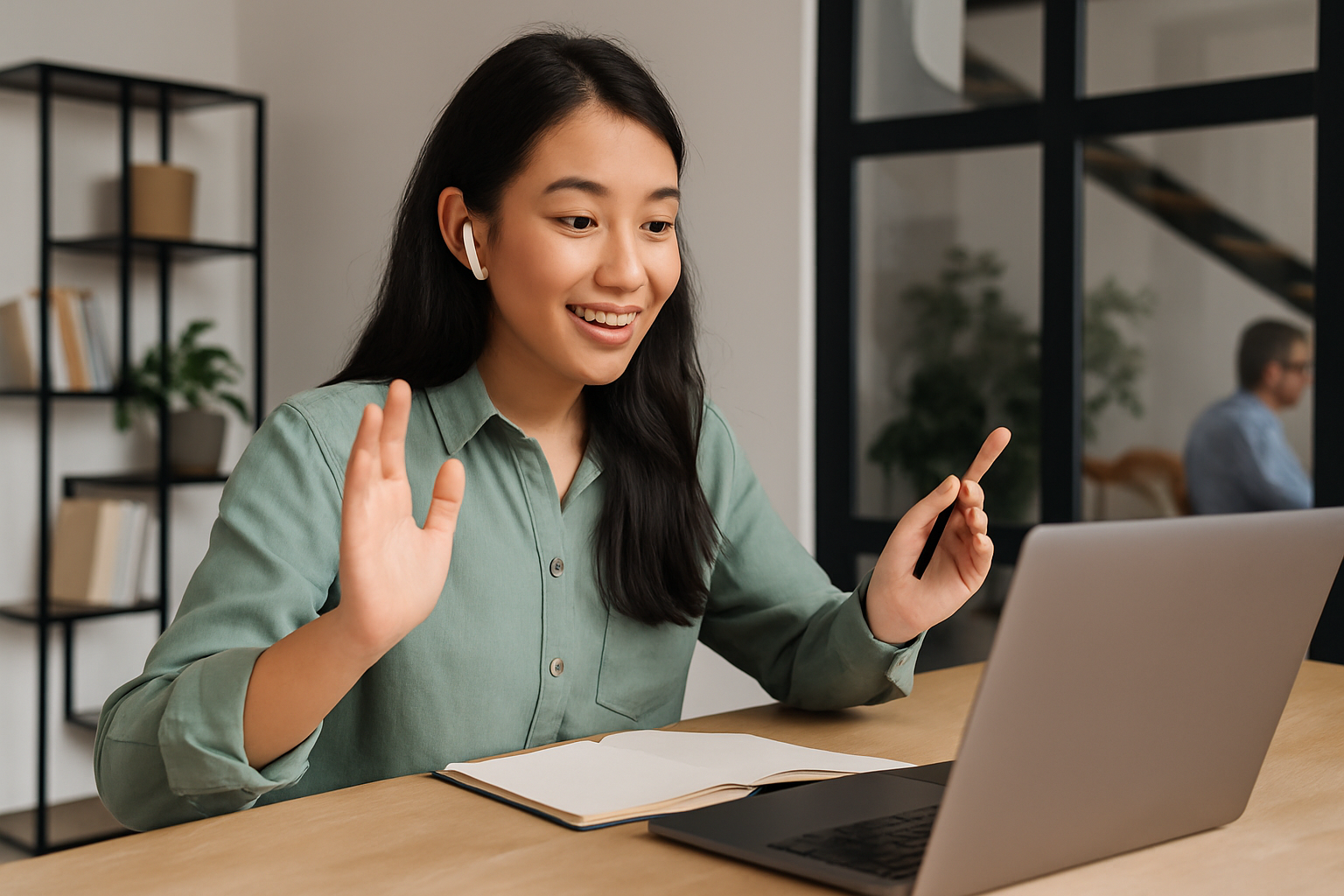 Perempuan Gen Z melakukan video call dengan rekan kerja lintas divisi