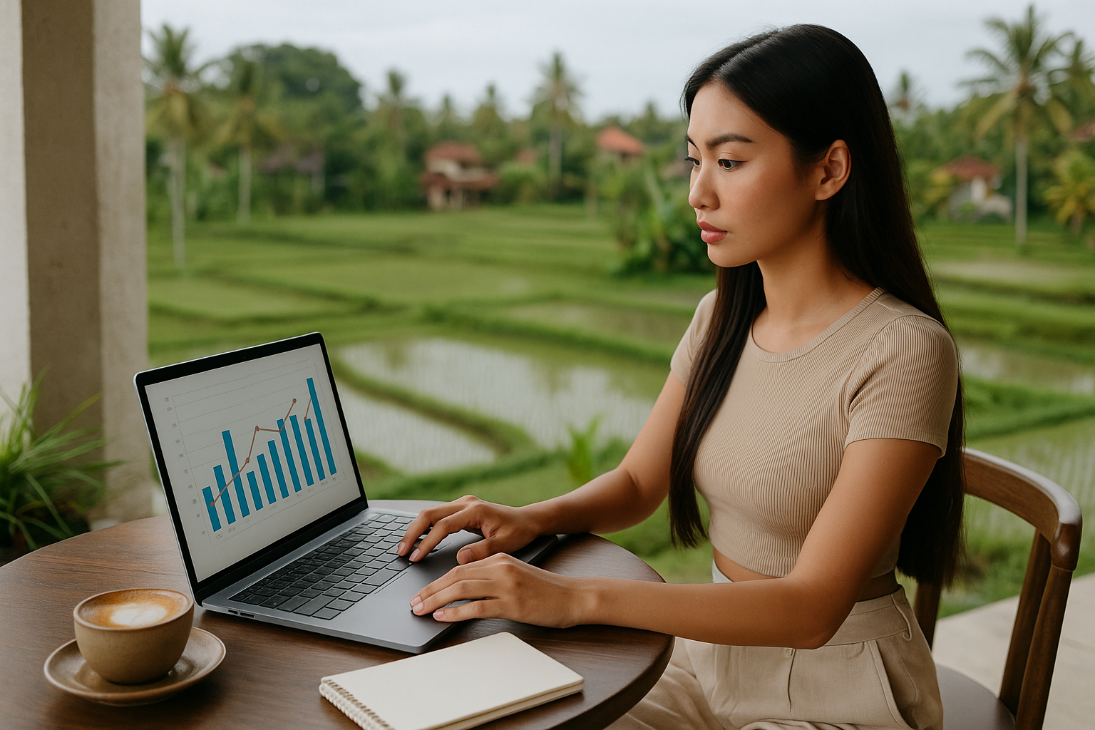 Wanita Gen Z bekerja sebagai Product Analyst di Bali.
