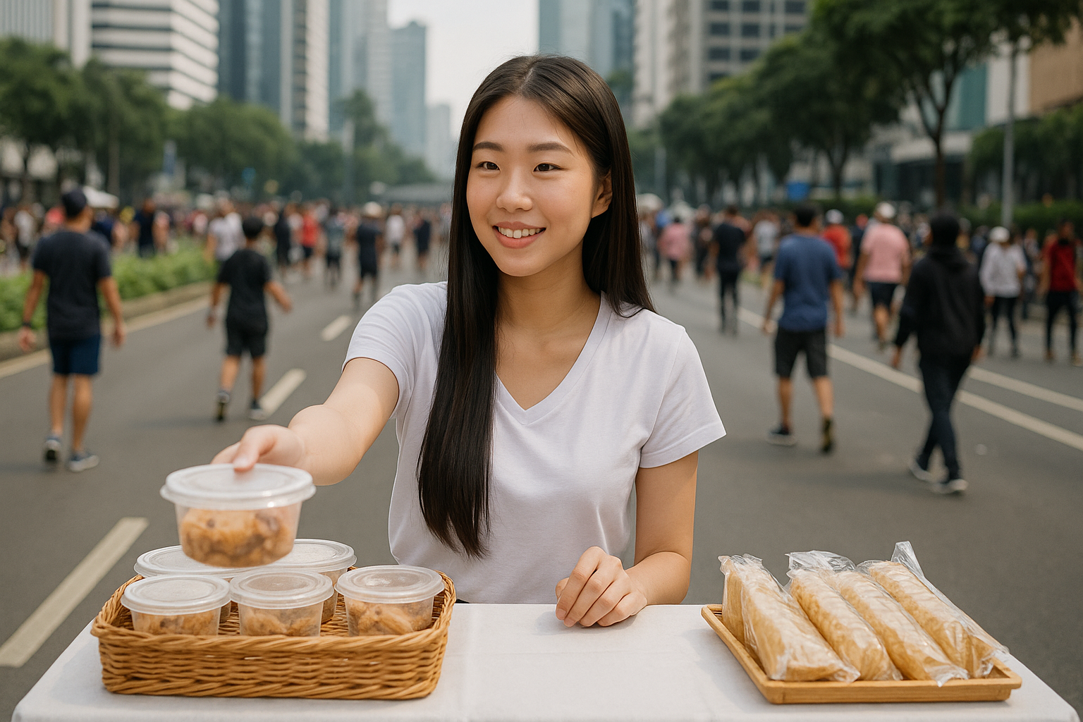 Wanita Chindo Gen Z jualan camilan di CFD.