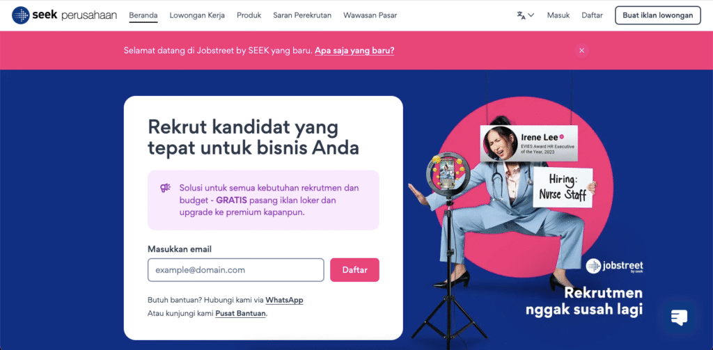 Antarmuka JobStreet yang menunjukkan profil perusahaan dan info gaji