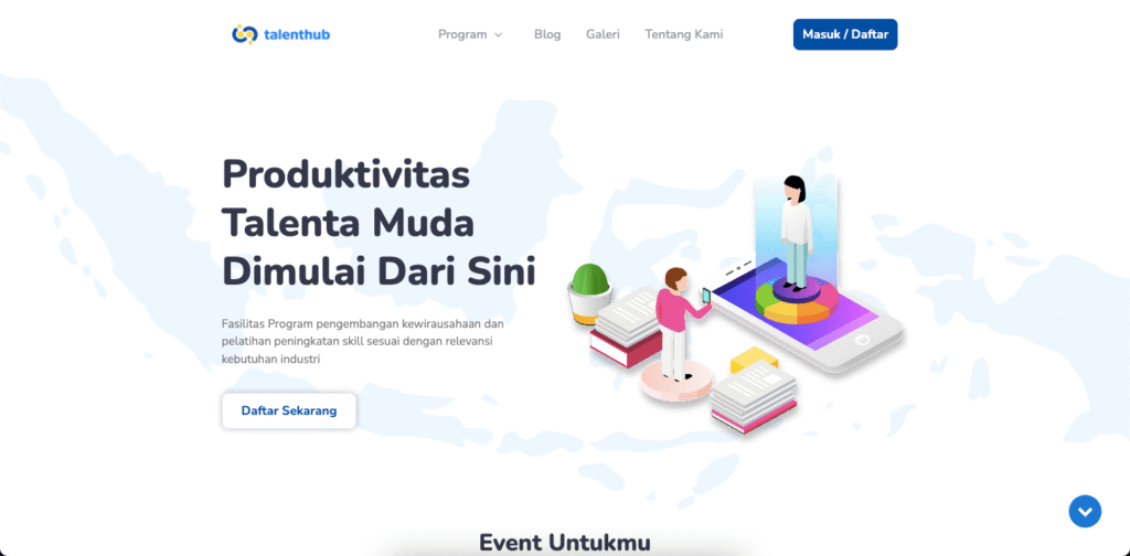 Tampilan antarmuka TalentHub dari TalentaP.id yang menampilkan match rate dan tombol chat HR.