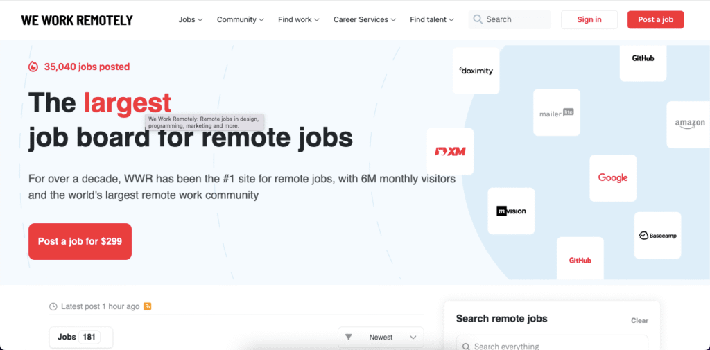 Tampilan situs We Work Remotely