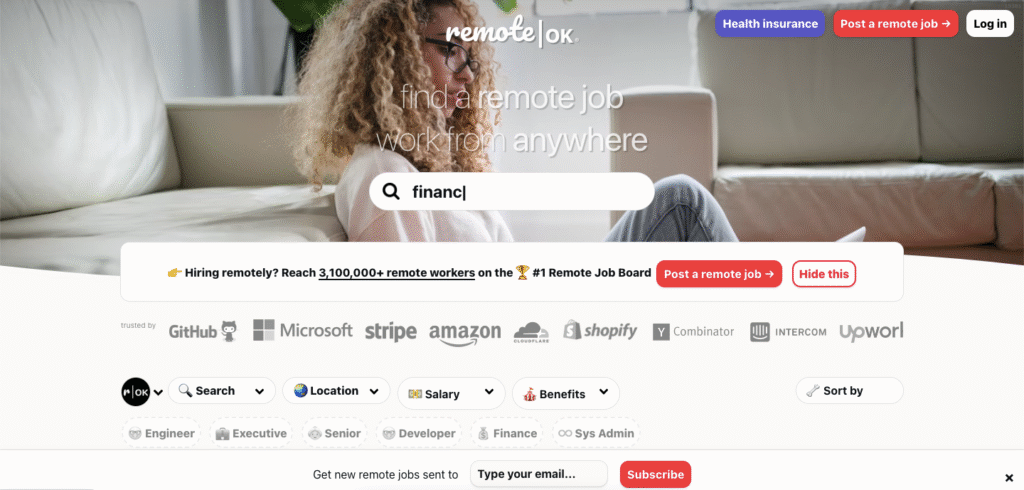 Tampilan website RemoteOK