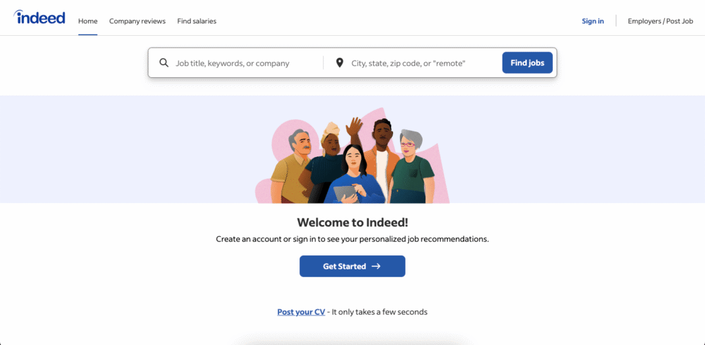 Tampilan website Indeed
