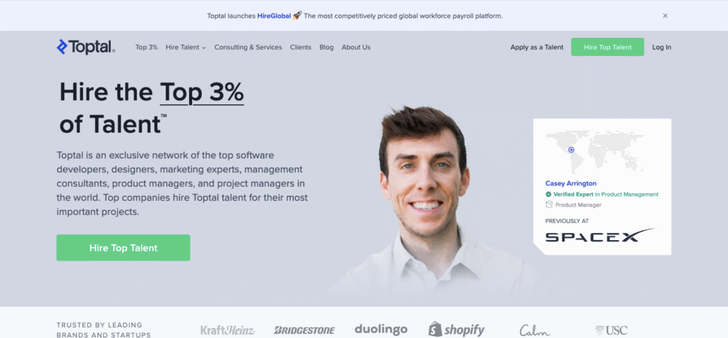 Tampilan website Toptal